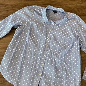 Talbots plus size blue & while stipe w white polka dot button up collar shirt 3X